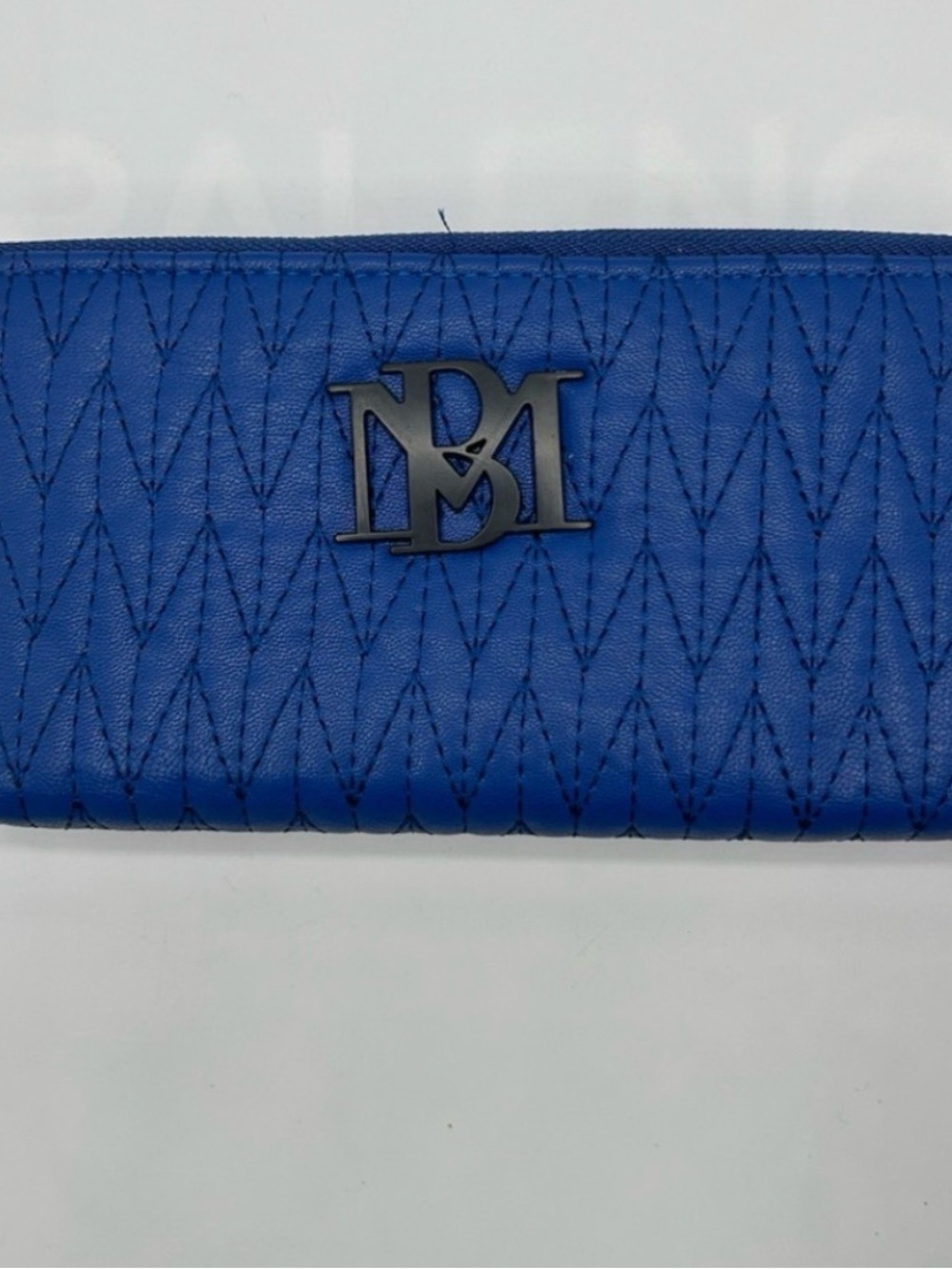 Badgley Mischka Quilted Blue Leather Wallet with BM Logo